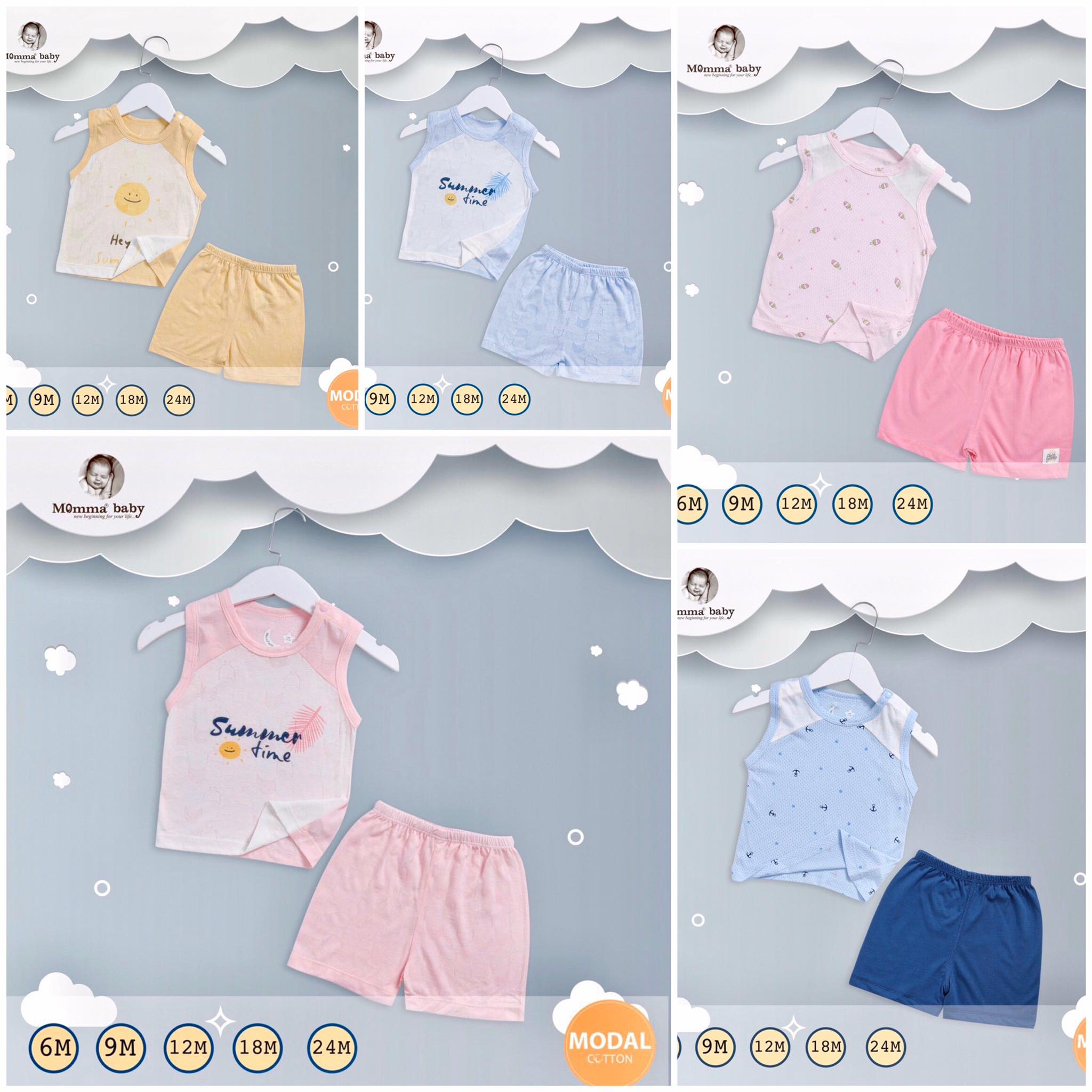 Bộ ba lỗ modal cotton họa tiết trẻ em Momma baby