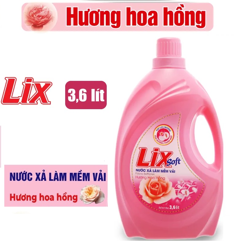 Nước xả vải LIX SOFT hương hoa hồng 3.6L
