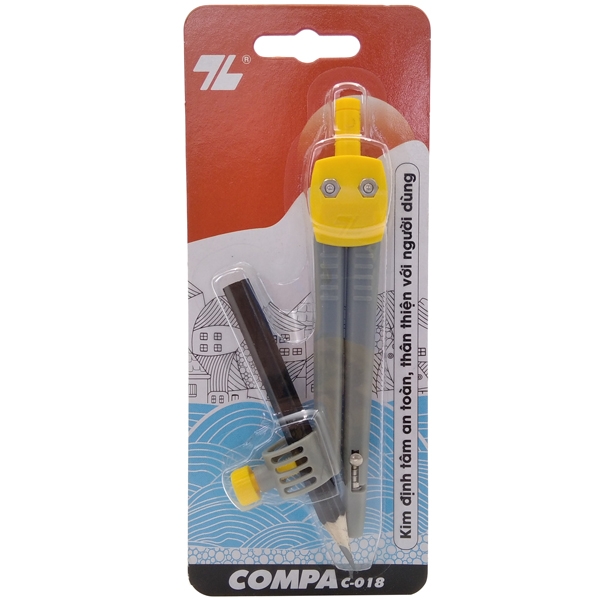 Bộ compa kèm bút chì gỗ thiên long c-018 chính hãng