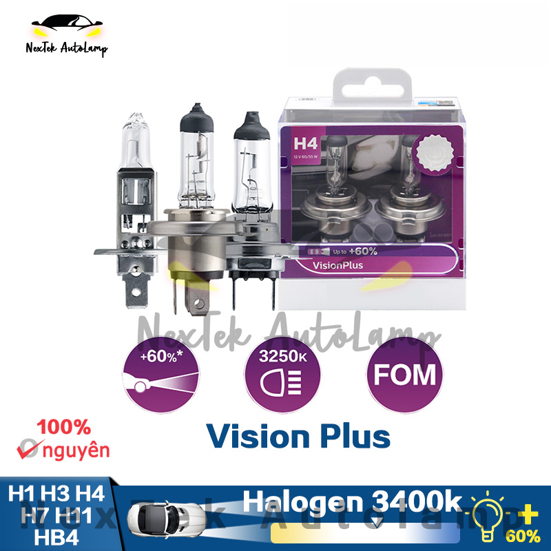 For philips visionplus h1 h3 h4 h7 h11 hb3 hb4 12v 3250k độ sáng+60% đèn vàng xe hơi bóng đèn halogen