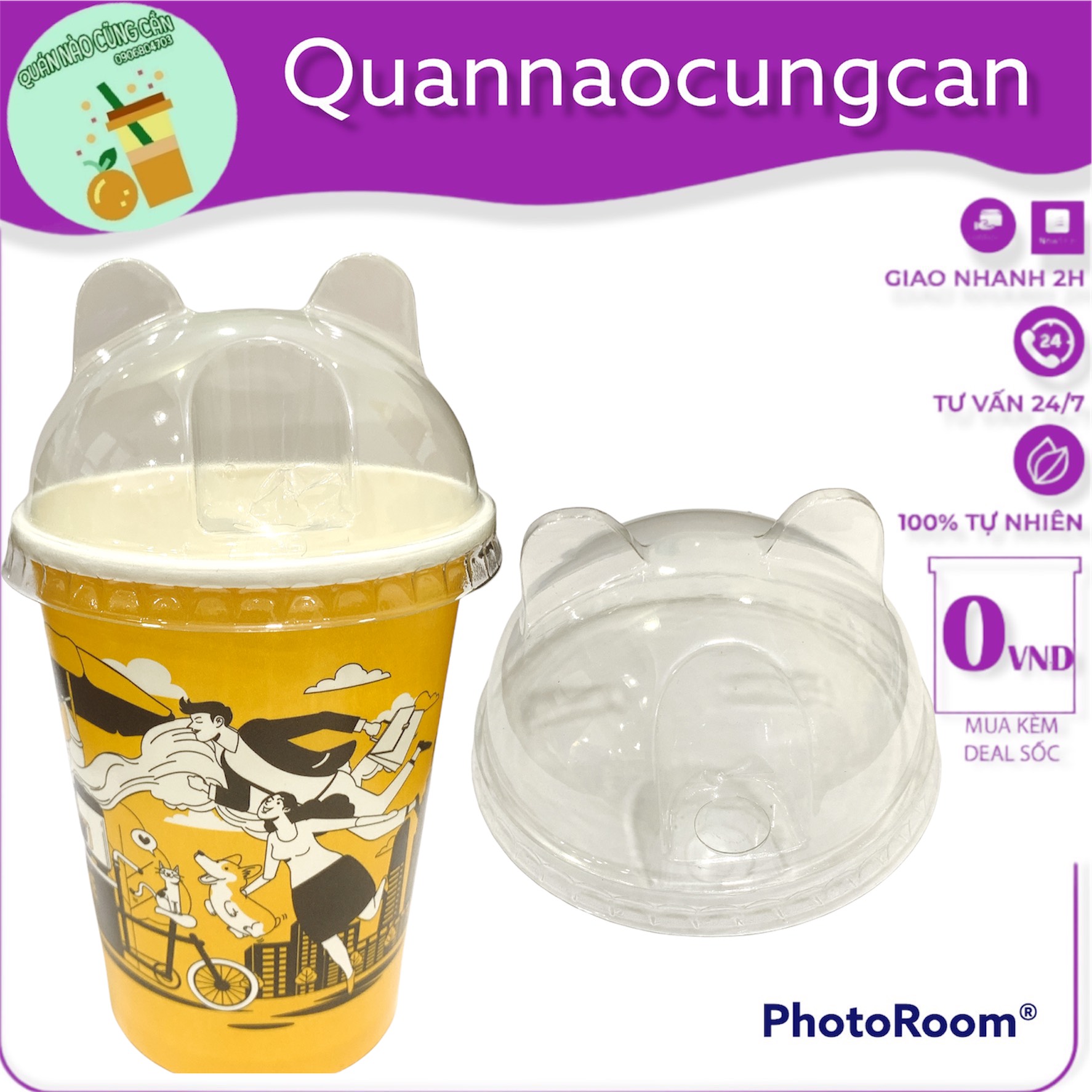 50 Nắp nhựa pet cầu 90 hình gấu ly cafe ly trà sữa cao cấp- Quán nào cũng cần