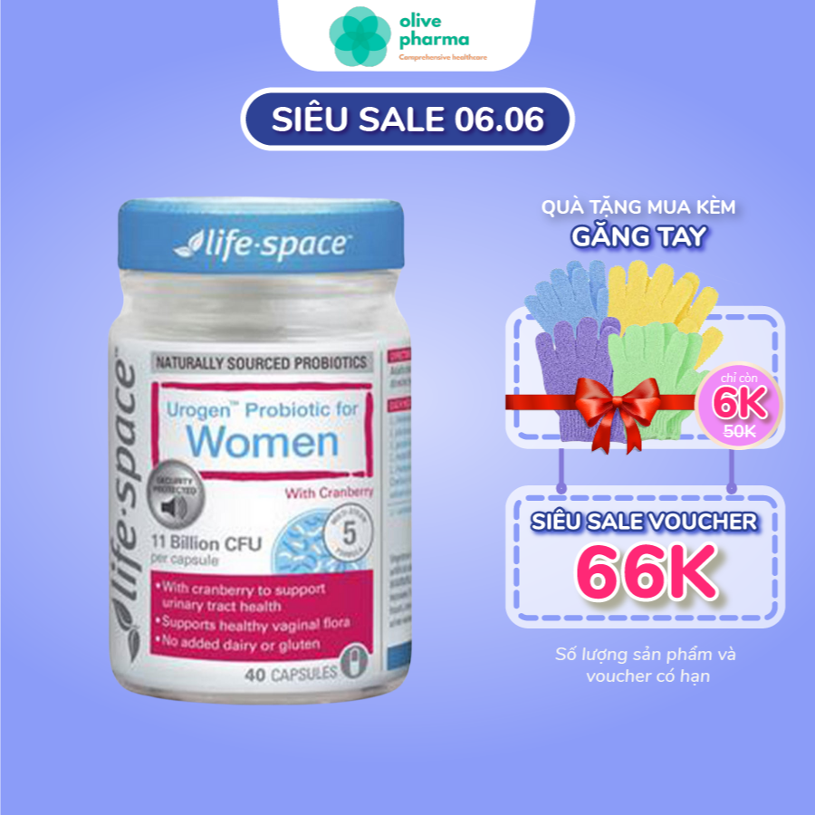 Men vi sinh cho phụ nữ life space urogen probiotic for women hộp 40 viên