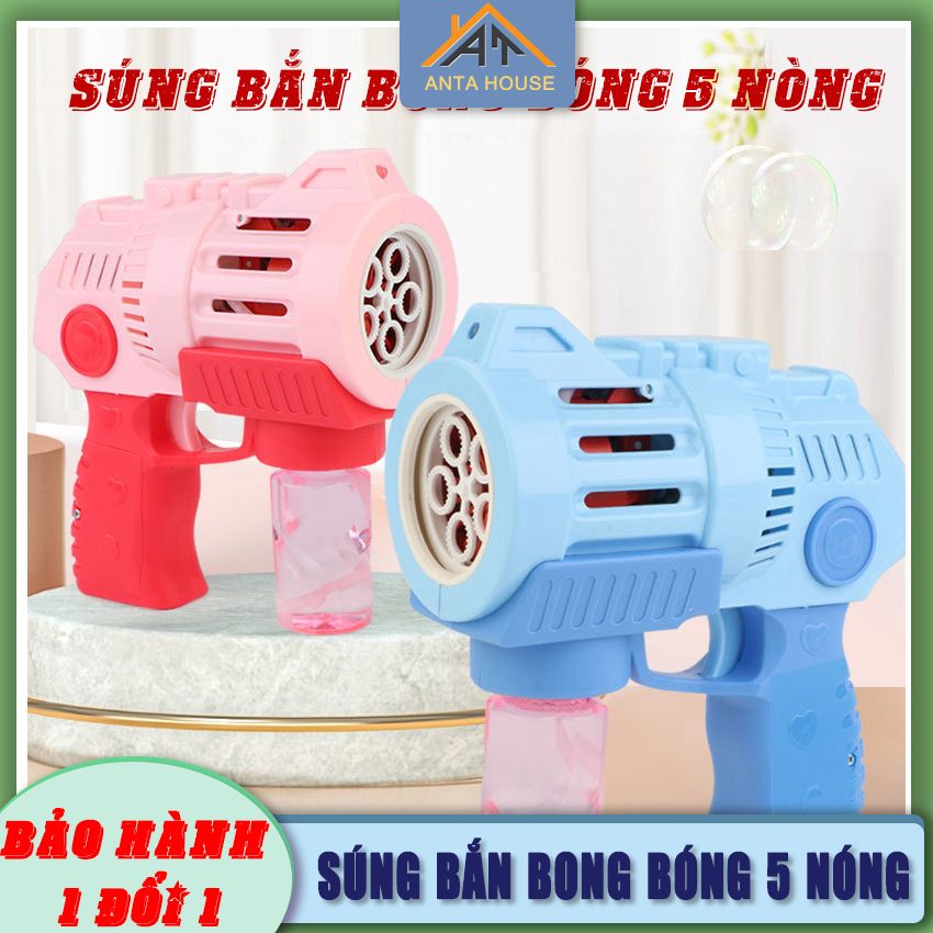Súng Bắn Bong Bóng 5 Nòng ANTAHOUSE - Súng Bắn Đồ Chơi Trẻ Em An Toàn, Thân Thiện - Tặng Kèm Pin AA