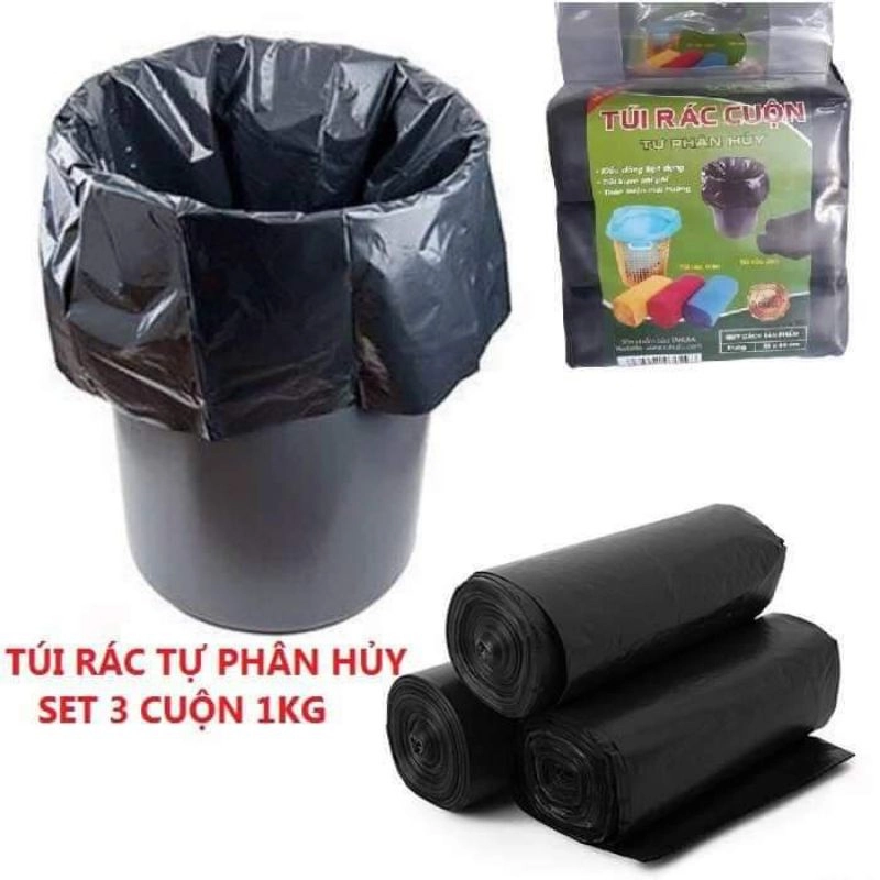 Túi Rác Tự Huỷ - Túi đựng rác sinh học - túi gói hàng - túi rác đen - túi rác cuộn - túi rác màu - túi rác bảo vệ môi trường - túi rác Có Quai - Tiện Dụng -Dạng Cuộn Màu Đen