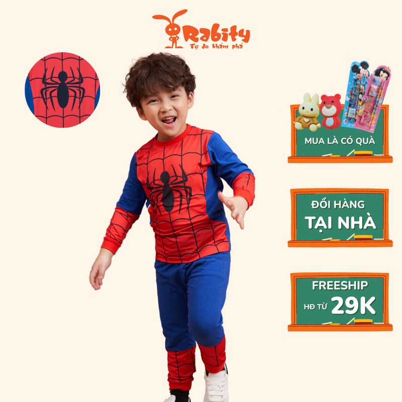 Bộ quần áo thun Spiderman bộ siêu nhân nhện bộ đồ thun dài tay bé trai