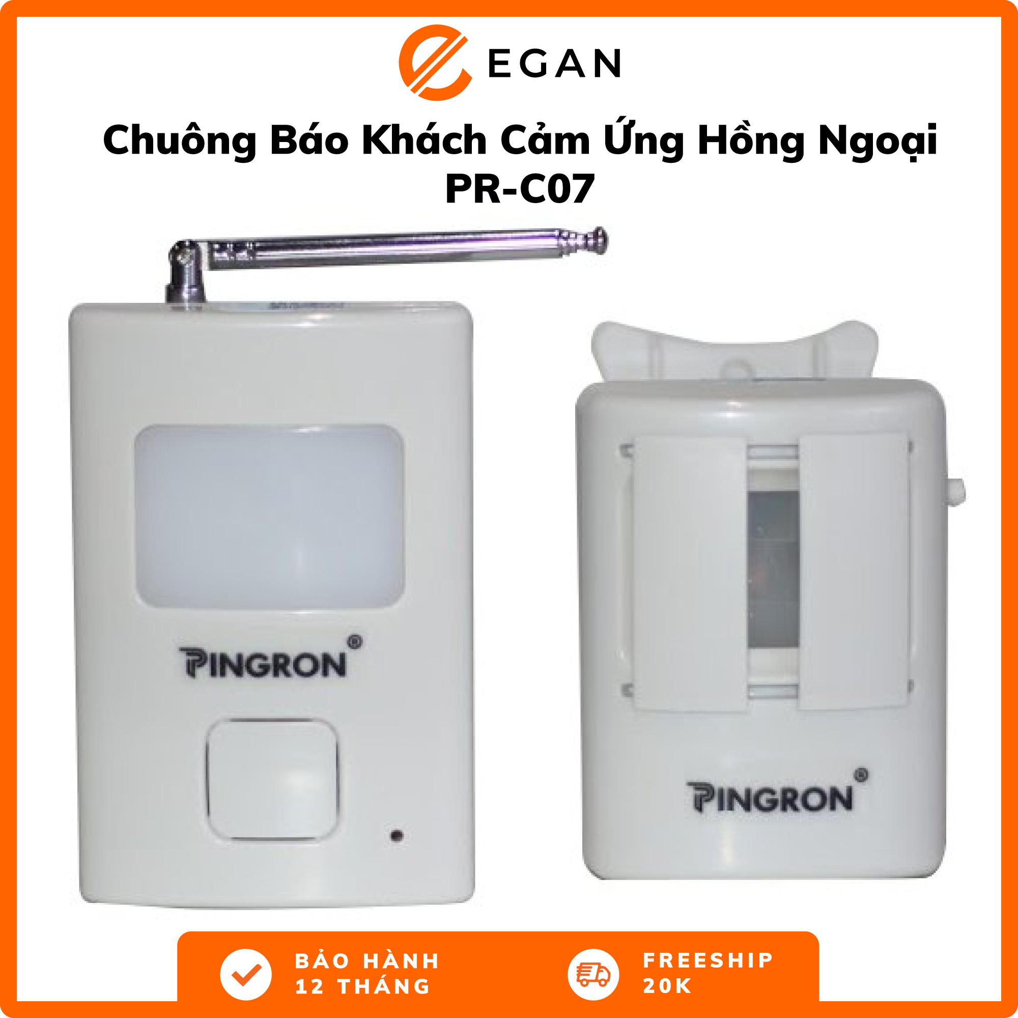 Chuông báo khách cảm ứng hồng ngoại, Chuông báo động hồng ngoại, Hồng ngoại báo khách, cảm biến báo động Pingron PR-C07