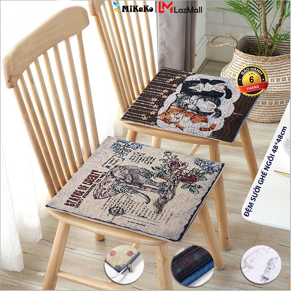Tấm Đệm Sưởi Điện MiKaKo Cho Văn Phòng, Gia Đình.Kích Thước 48x48cm. Vải Cotton 3 Lớp, Dùng Làm Đệm Trang Trí – Giữ Ấm.