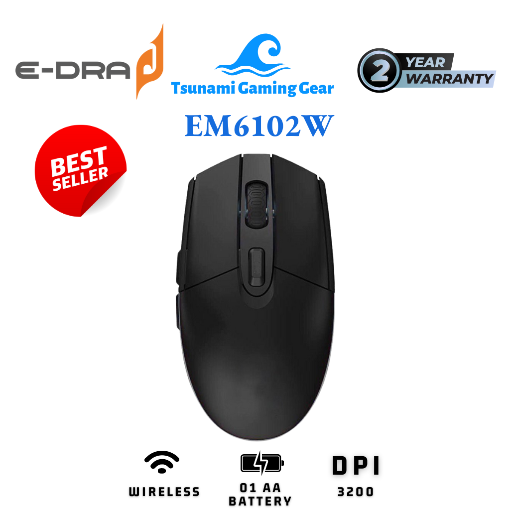 Chuột gaming không dây edra em6102w black i wireless i 3200 dpi - bh 24 tháng