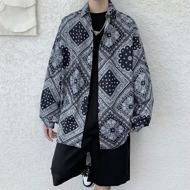 Áo sơ mi nam form rộng dài tay sơ mi họa tiết
