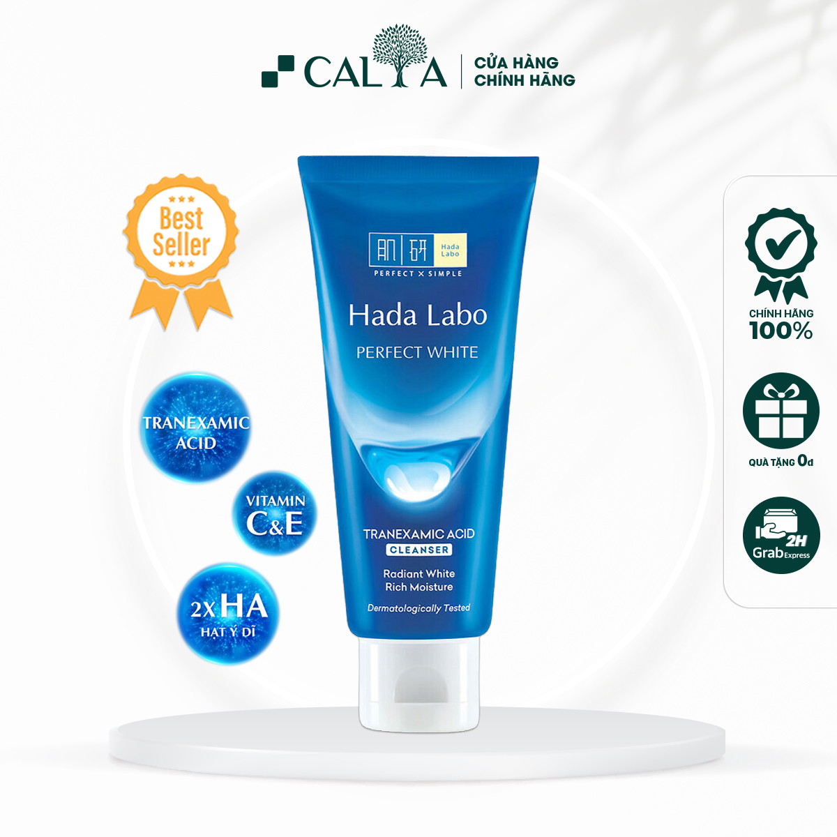 Sữa rửa mặt hada labo màu xanh dương dưỡng trắng tối ưu, giúp da mềm mịn - hada labo perfect white arbutin cleanser 80g