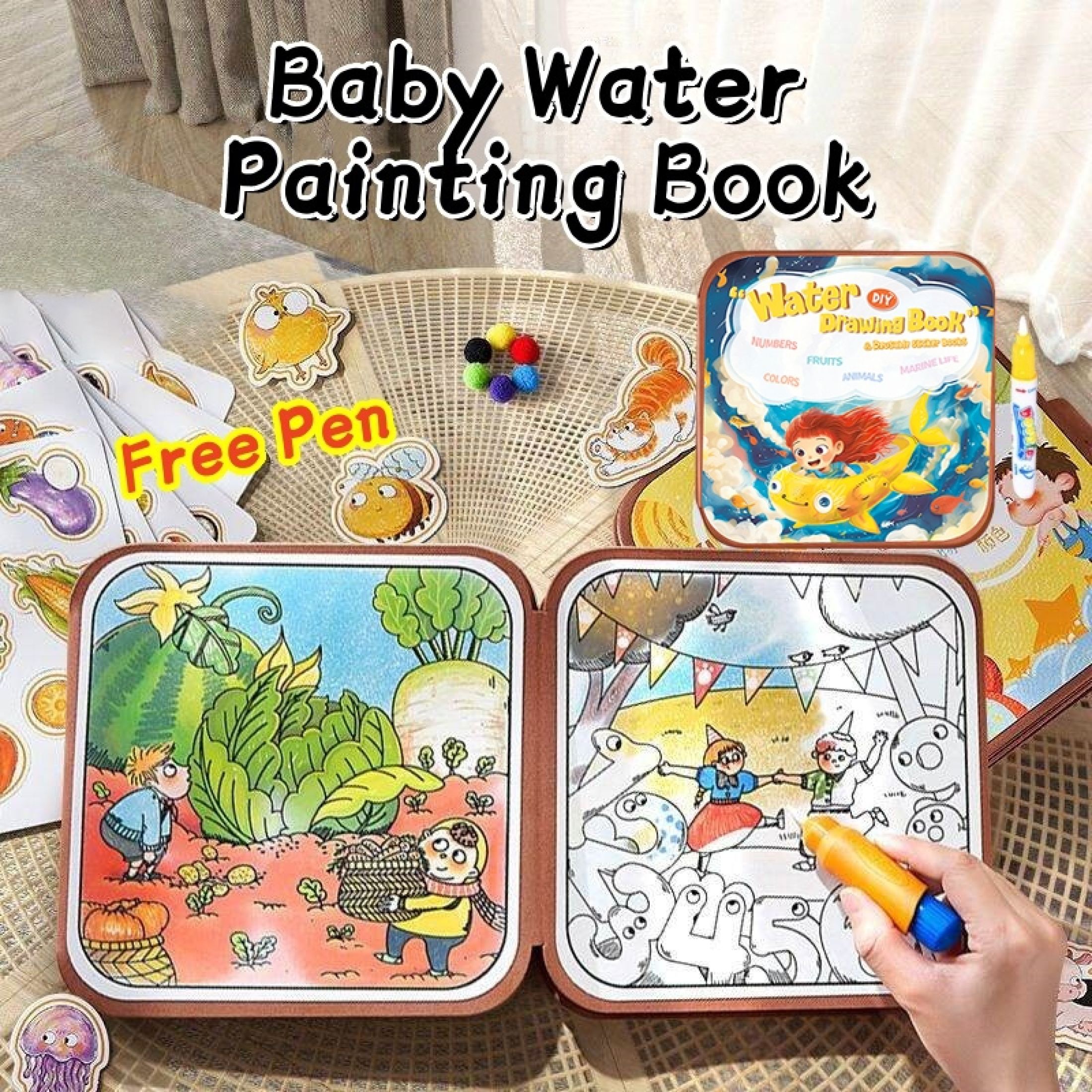  Dồ chơi sách vẽ tranh bằng nước cho bé sách có thể tháo ra và dán lại để sử dụng nhiều lần-đồ chơi sách giáo dục sớm Montessori cho bé 