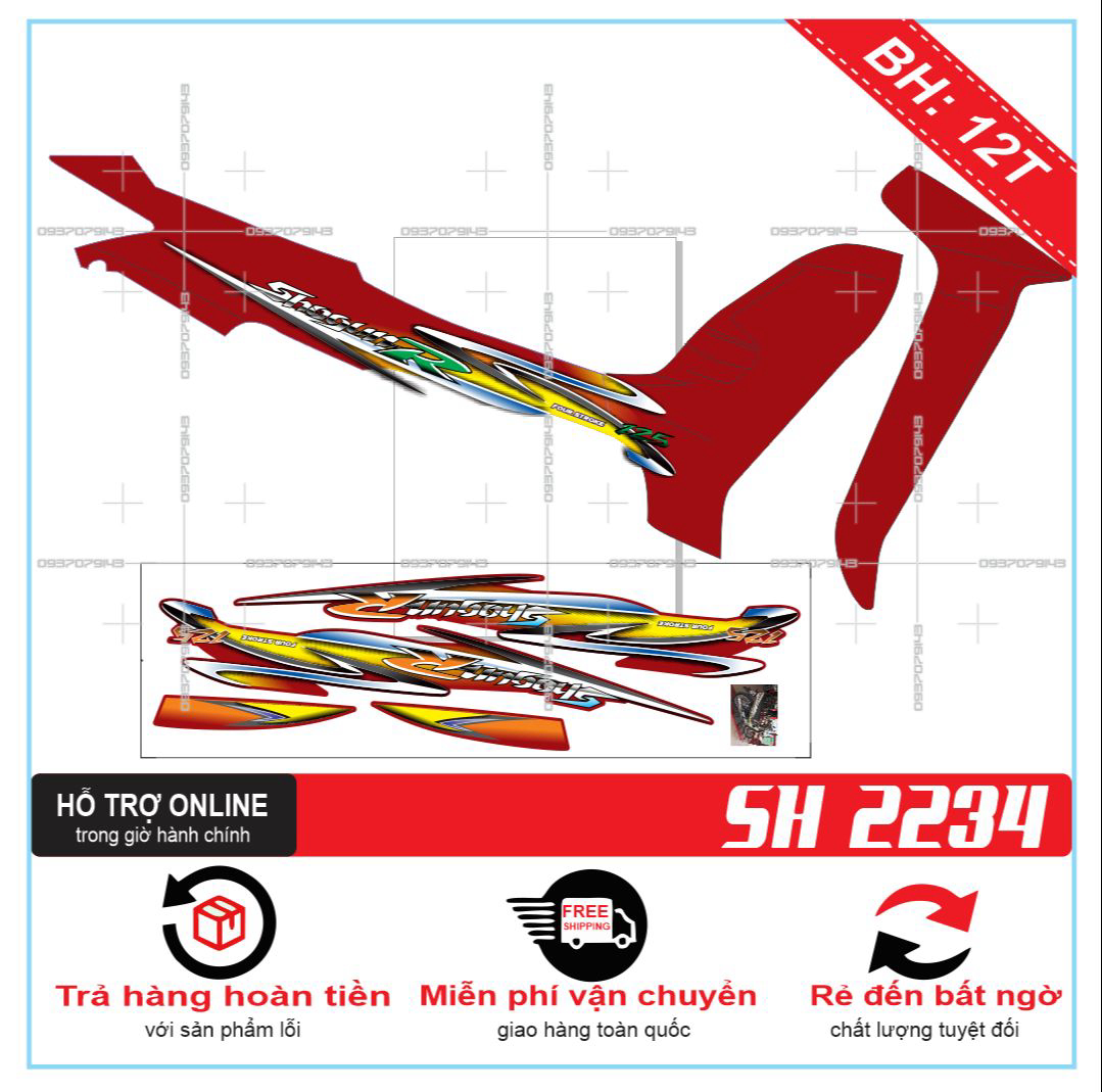 Tem rời shogun dán xe đỏ -decal chống nước - không bay màu