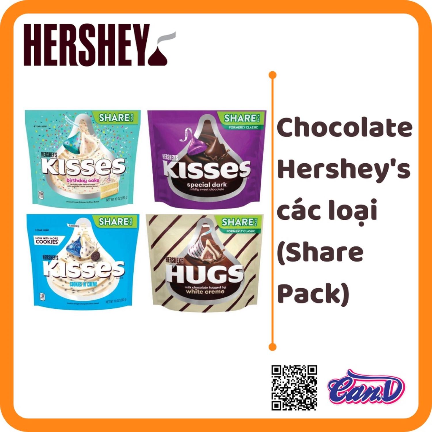 Chocolate Hershey s Kisses Hugs các loại gói Share Pack