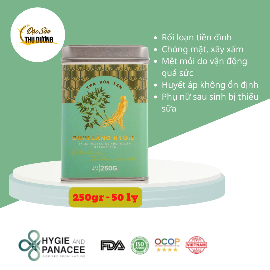 Trà Đinh Lăng hòa tan Hygie 250gr 50 lần pha, rối loạn tiền đình, đau đầu, ù tai, khó tập trung, xương cốt yếu, mẹ bỉm ít sữa