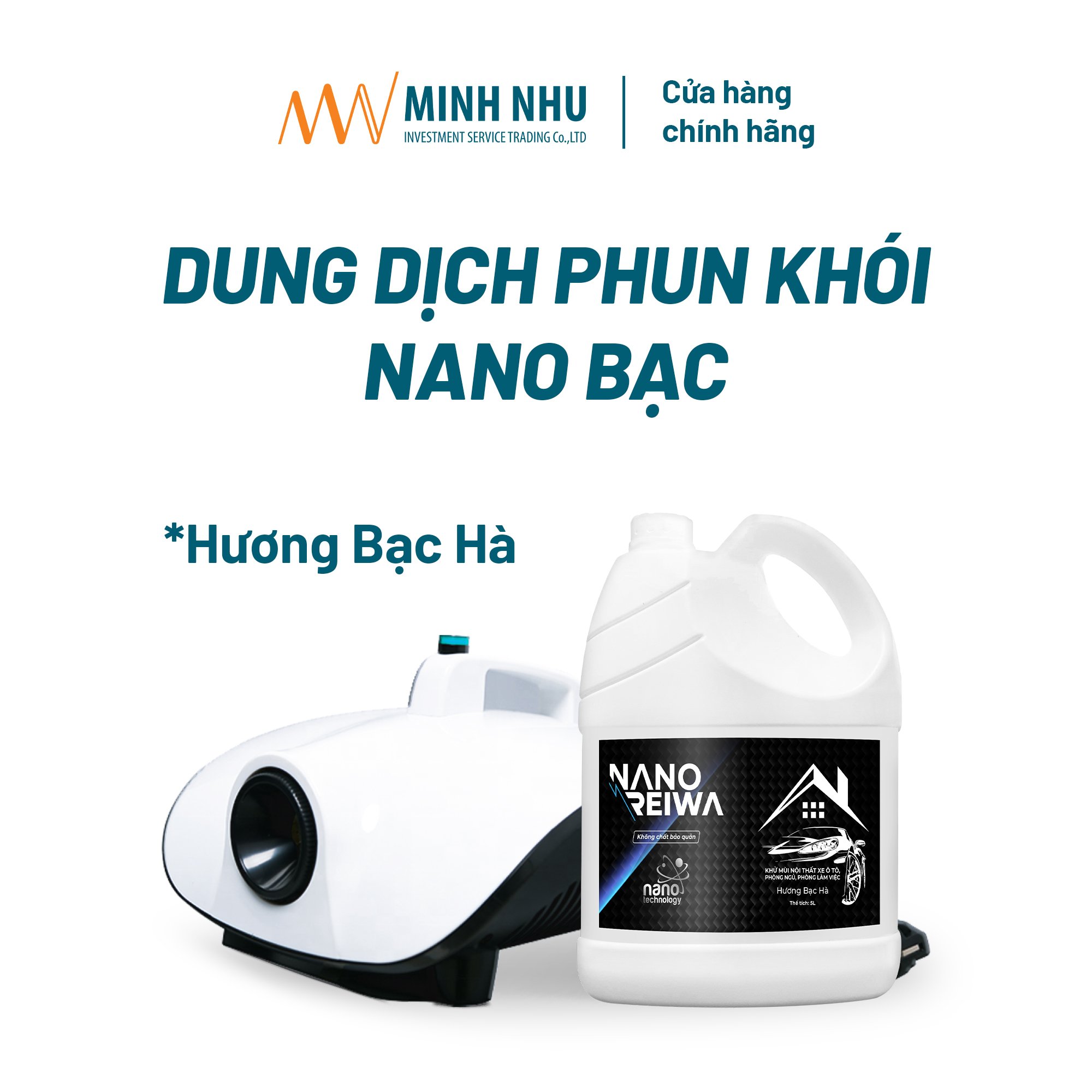 [HCM]Can 5 lít phun khói diệt khuẩn khử mùi Nano Reiwa - Hương bạc hà dùng diệt khuẩn ô tô nhà cửa văn phòng - dùng được cho máy phun khói Hakawa,...