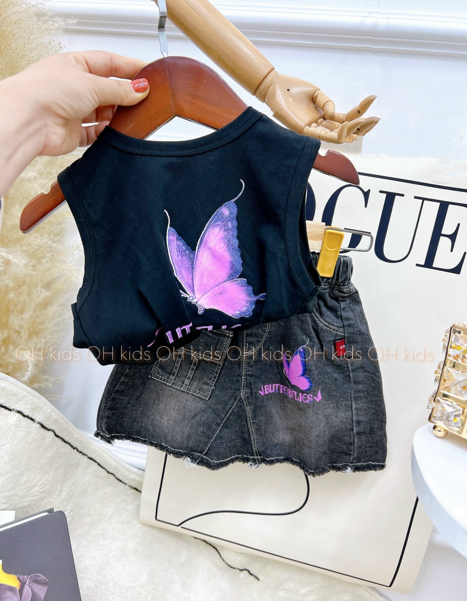Set jean bướm dễ thương cho bé gái
