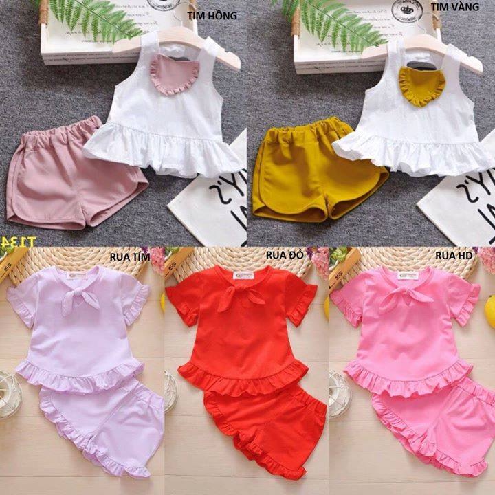 [FREESHIP 25K đơn 99K] Quần áo trẻ em bộ hè bé gái (set tim rua) cotton4c size 5-20kg