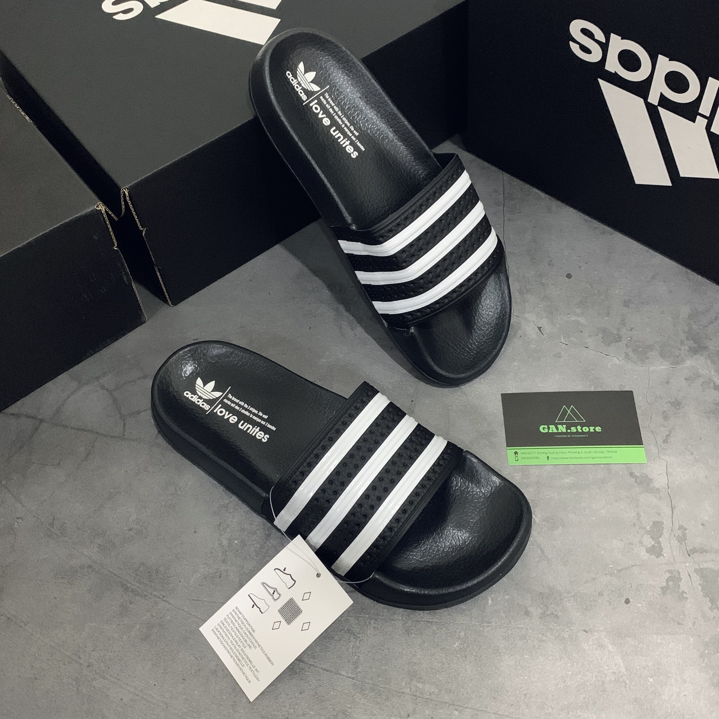 DÉP ADIDAS Adilette Đen Sọc Trắng - Full Box - Hàng Chuẩn Hcm