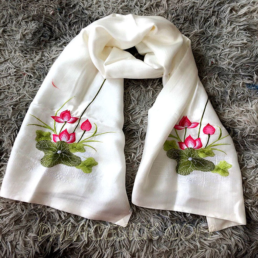 Khăn lụa tơ tằm Palacesilk, dệt, nhuôm & thêu tay, 100% SILK, phong cách thanh lịch & sang trọng, mềm mượt, giữ nhiệt tốt, an toàn cho da nhạy cảm và làm đẹp da, KT 180cm x 70cm