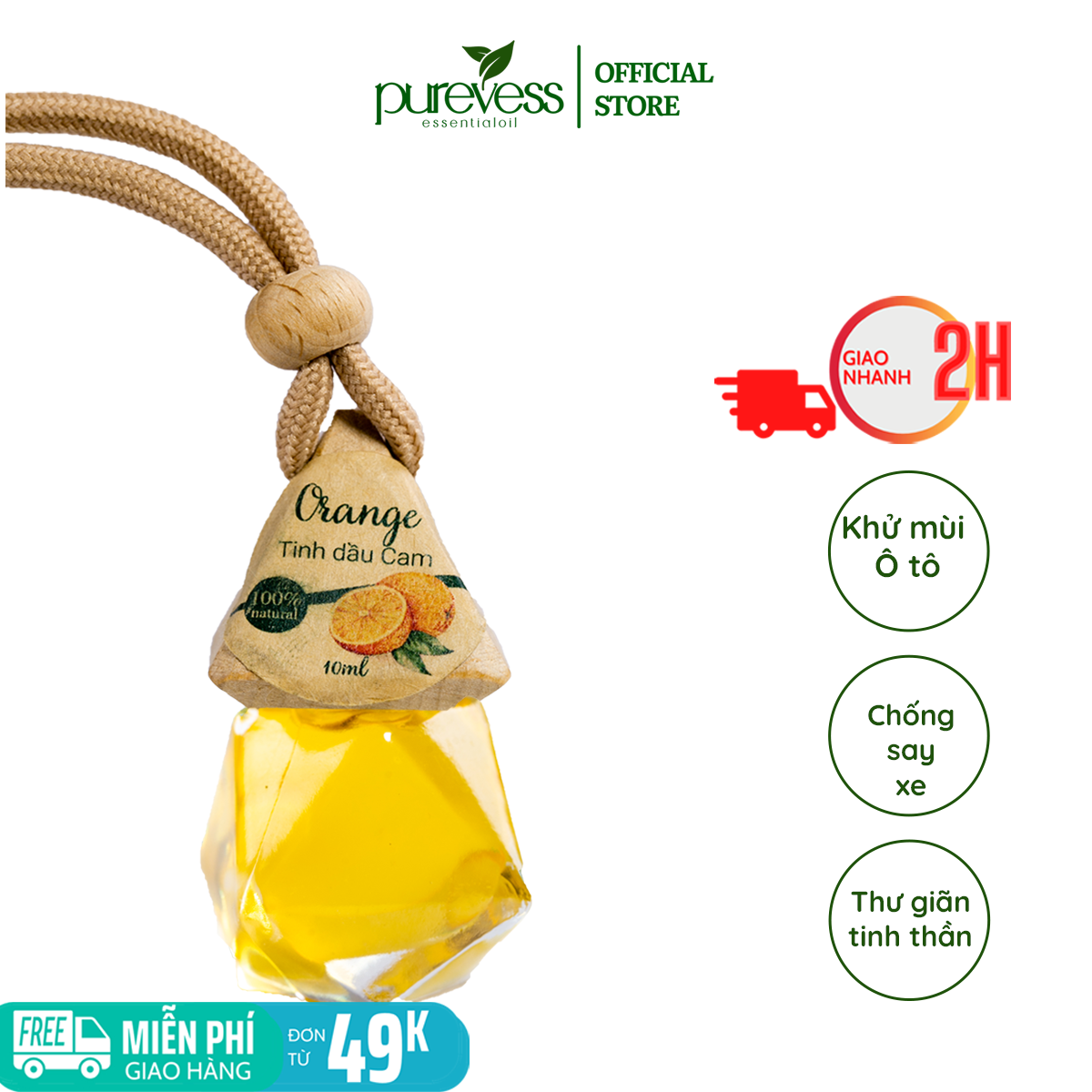 Tinh dầu treo xe ô tô tinh dầu thơm phòng, dung tích 7ml – Purevess gian hàng chính hãng