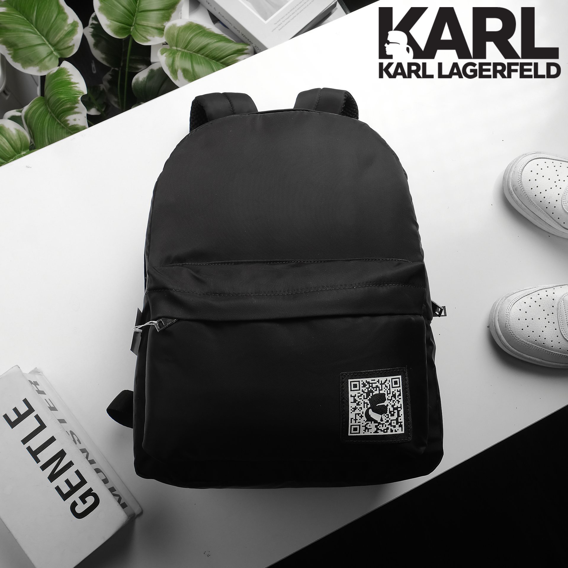 Balo Karl Lagerfeld QR mẫu mới 100% nylon chuẩn hãng chống thấm nước khoá trơn đựng vừa laptop 40cm x 32cm x 15cm