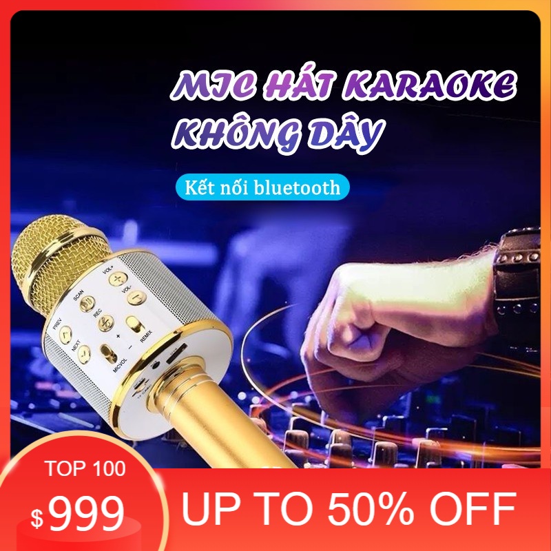 Mic Hát Karaoke Bluetooth Không Dây WS858 - Âm vang - Ấm - mic hát karaoke cầm tay mini - TinnTinn Shop