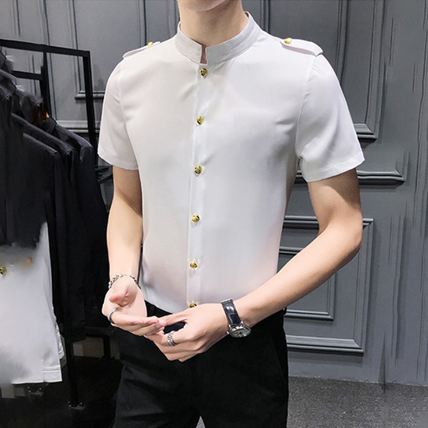 Áo sơ mi nam, Áo sơ mi cộc tay cổ đứng epaulette, form Slim Filt chất vải thấm hút mồ hôi mỏng, mát, không nhăn, không nhàu, không phai màu mã N21