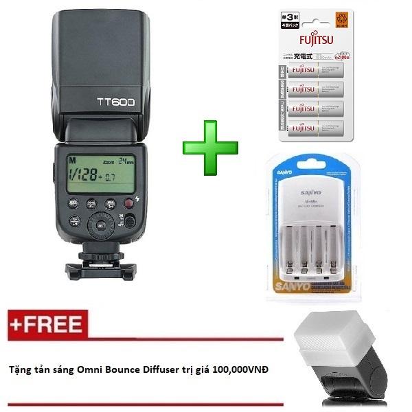 Đèn Flash Godox TT600 cho Canon Nikon Sony Pentax - GN60  - HSS 1/8000s Remote 2.4GHz  - Kèm 4 Pin và 1 Sạc - Tặng kèm tản sáng Omni bouce