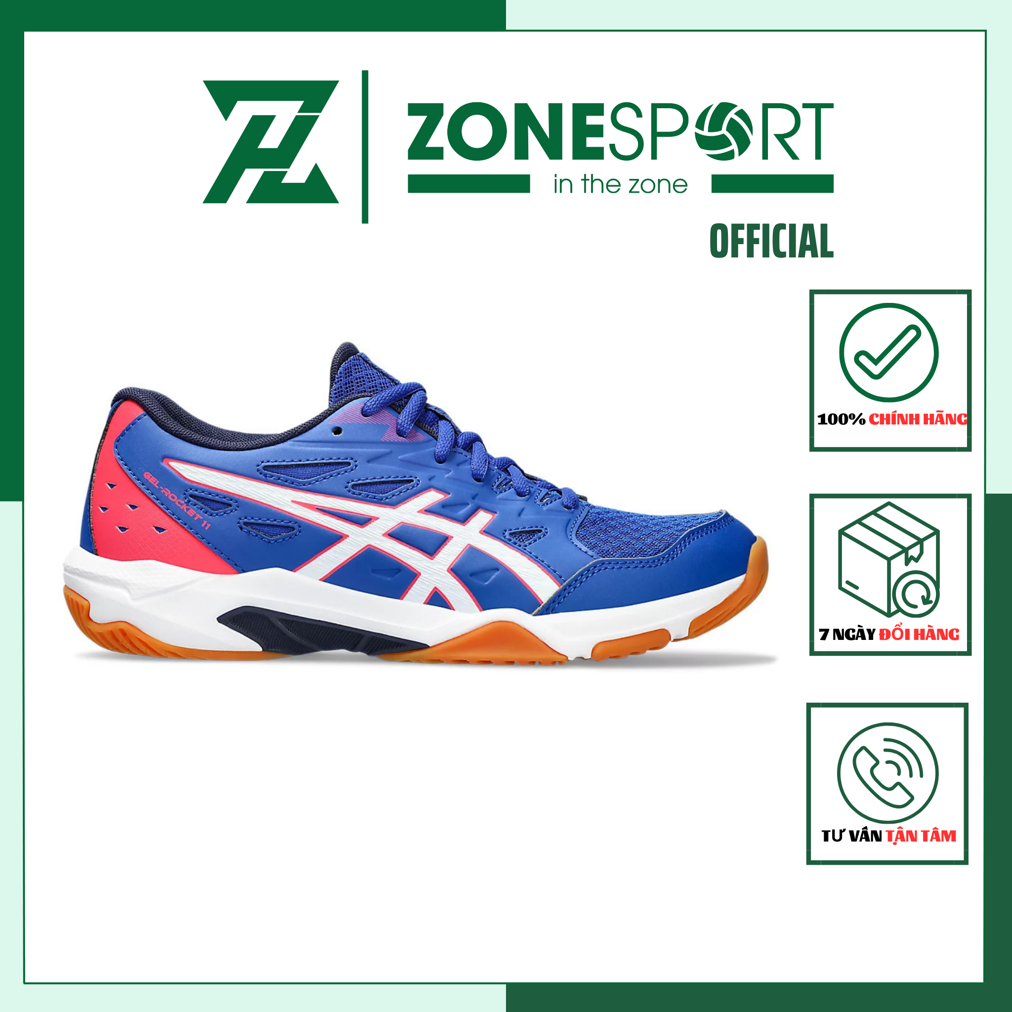 Giày Nữ Asics Gel Rocket 11 Xanh Đỏ - Giày Bóng Chuyền, Cầu Lông, Tennis đa năng ổn định cổ thấp linh hoạt lưới thoáng khí