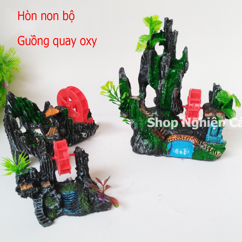 Mô hình núi, hòn non bộ có đầu cắm dây sủi guồng quay oxy trang trí bể cá cảnh và bể thủy sinh