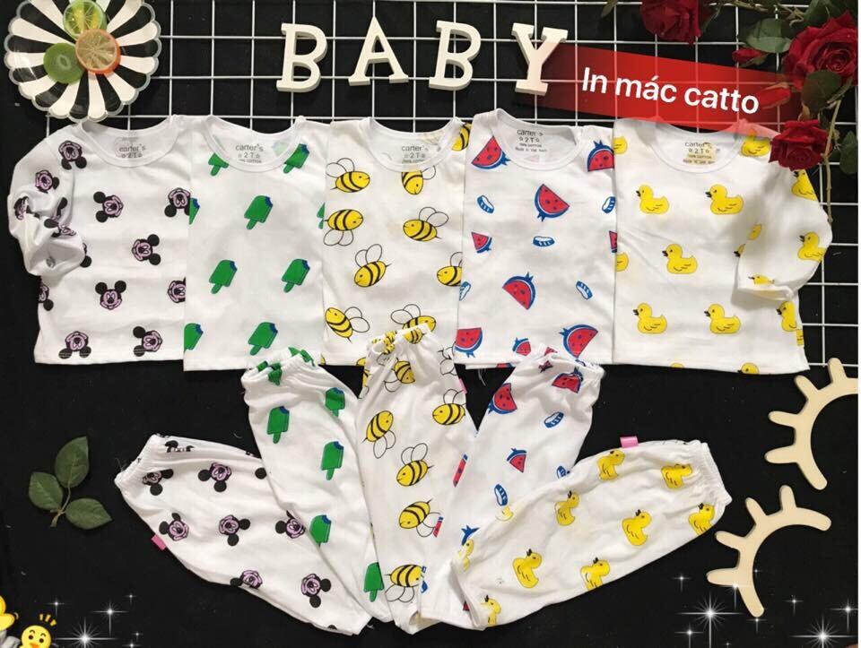 Sét 5 bộ cotton dài tay  cài cúc vai cho bé trai/bé gái  (KÈM QUÀ TẶNG)