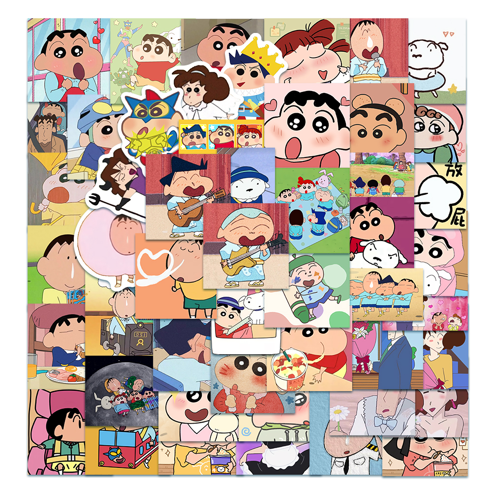 50 PCS Cartoon Crayon Shin-chan Waterproof Sticker Skateboarding Snowboard Retro Vinyl Sticker Graffiti Notebook Sticker