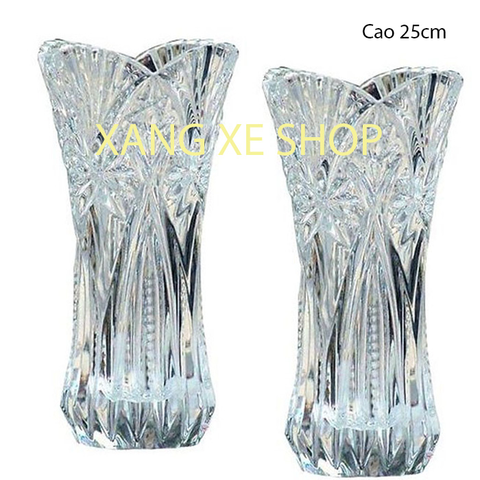 Set 2 Bình cắm hoa thủy tinh cao 25cm