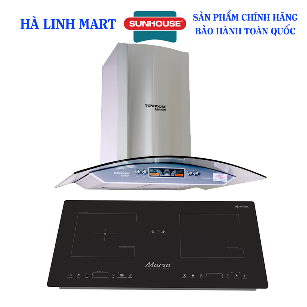 Combo Bếp đôi điện từ hồng ngoại Sunhouse MAMA MMB9100VN + Máy hút mùi kính cong Sunhouse MAMA MM670