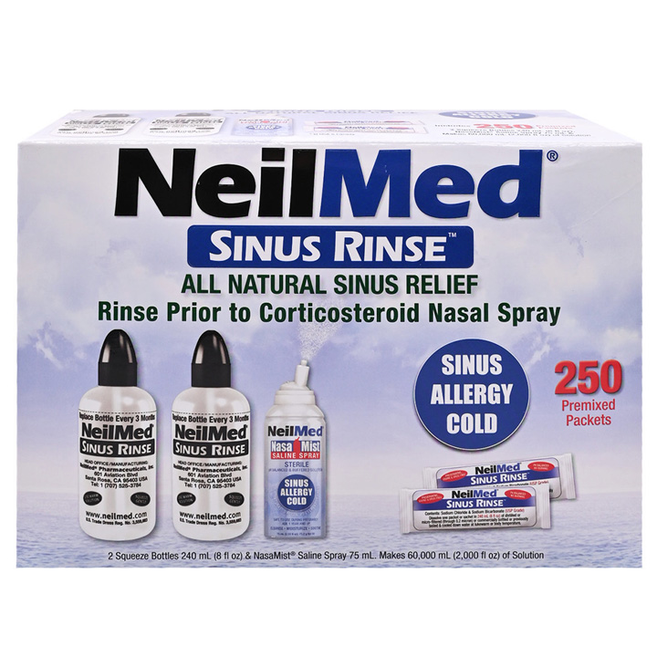 Bộ bình rửa mũi Neilmed Sinus Rinse 250 gói muối