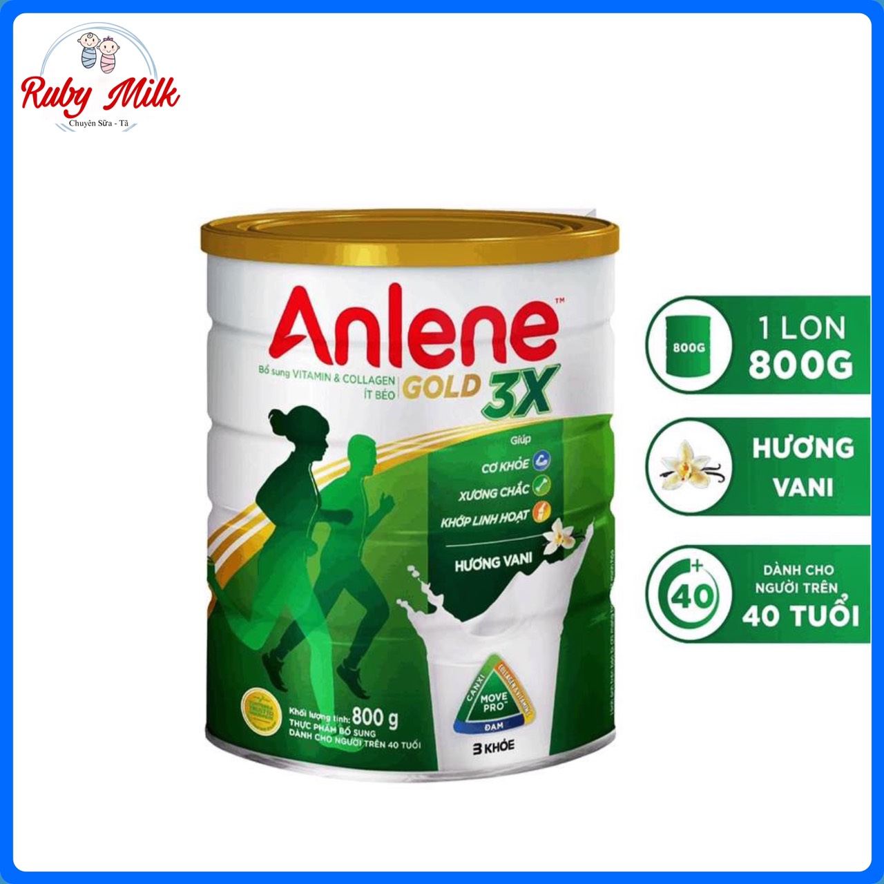 Date 4.2024 Sữa bột Anlene 3X Vani lon 800g