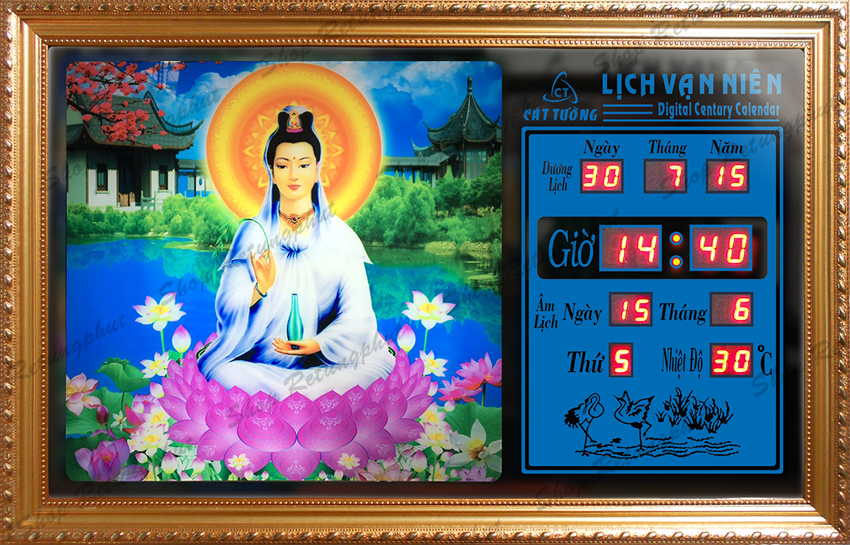 Đồng hồ Lịch Vạn Niên điện tử treo tường_tranh Quan Âm 55637 (KT 55x35x7cm)_có 2 Loại (Không Remote đèn và Có Remote đèn)