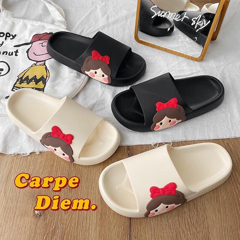 Dép nữ bánh mì hình cô bé nơ đỏ dép quai ngang nhựa đúc đi mưa nắng đi chơi du lịch