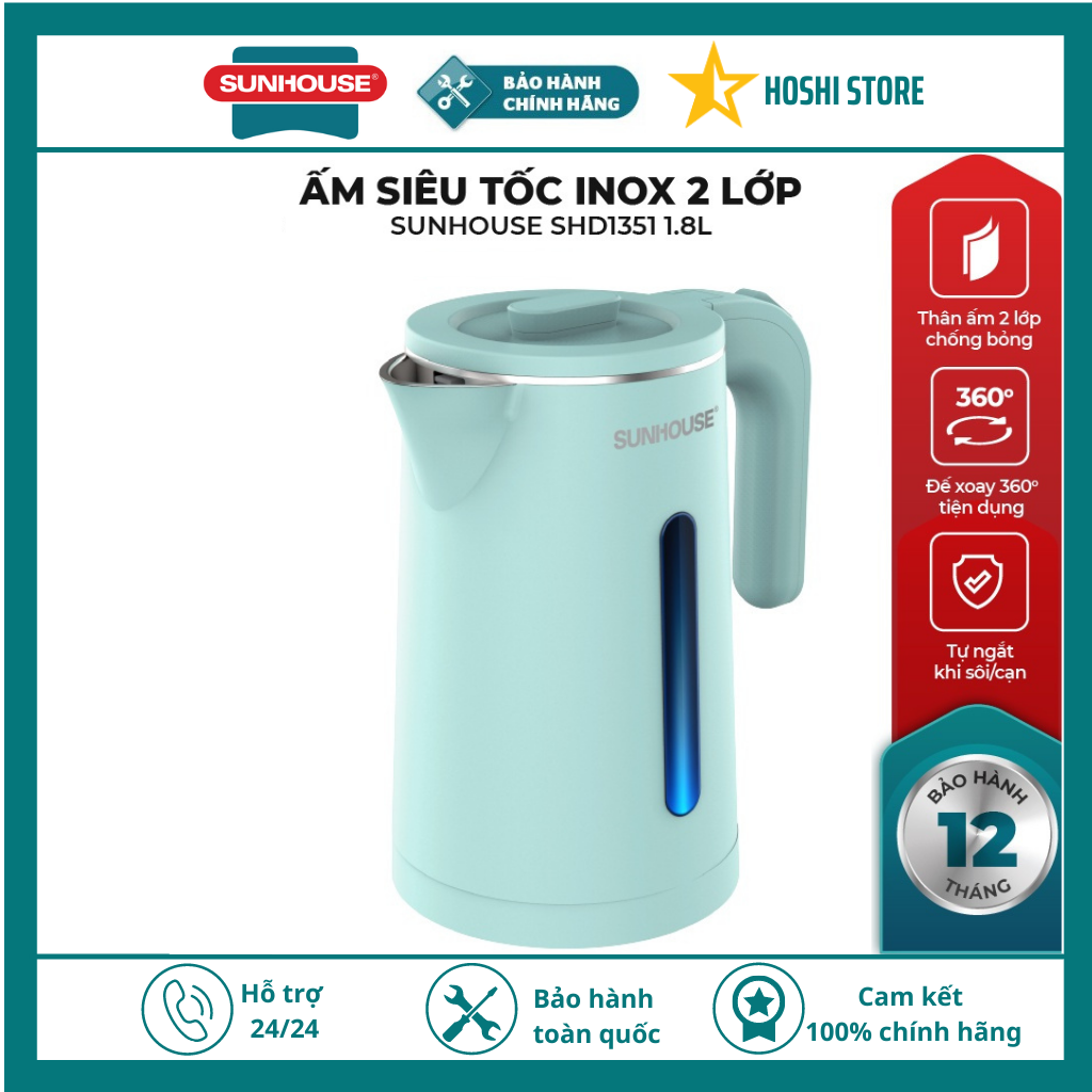 [MẪU MỚI 2023] ẤM SIÊU TỐC. BÌNH SIÊU TỐC CAO CẤP INOX 2 LỚP 1.8L SUNHOUSE SHD1351/1353/1355 /BARETTI BRD182