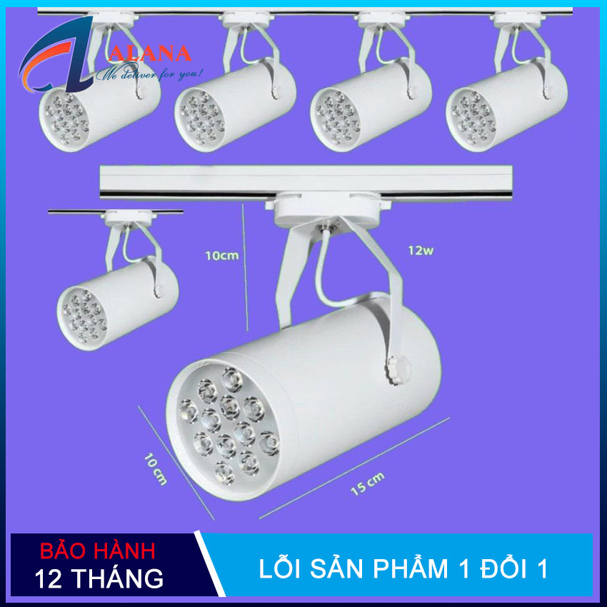 Bộ 6 đèn led rọi ray 12w vỏ trắng ánh sáng trắng + 3 thanh ray 1 mét