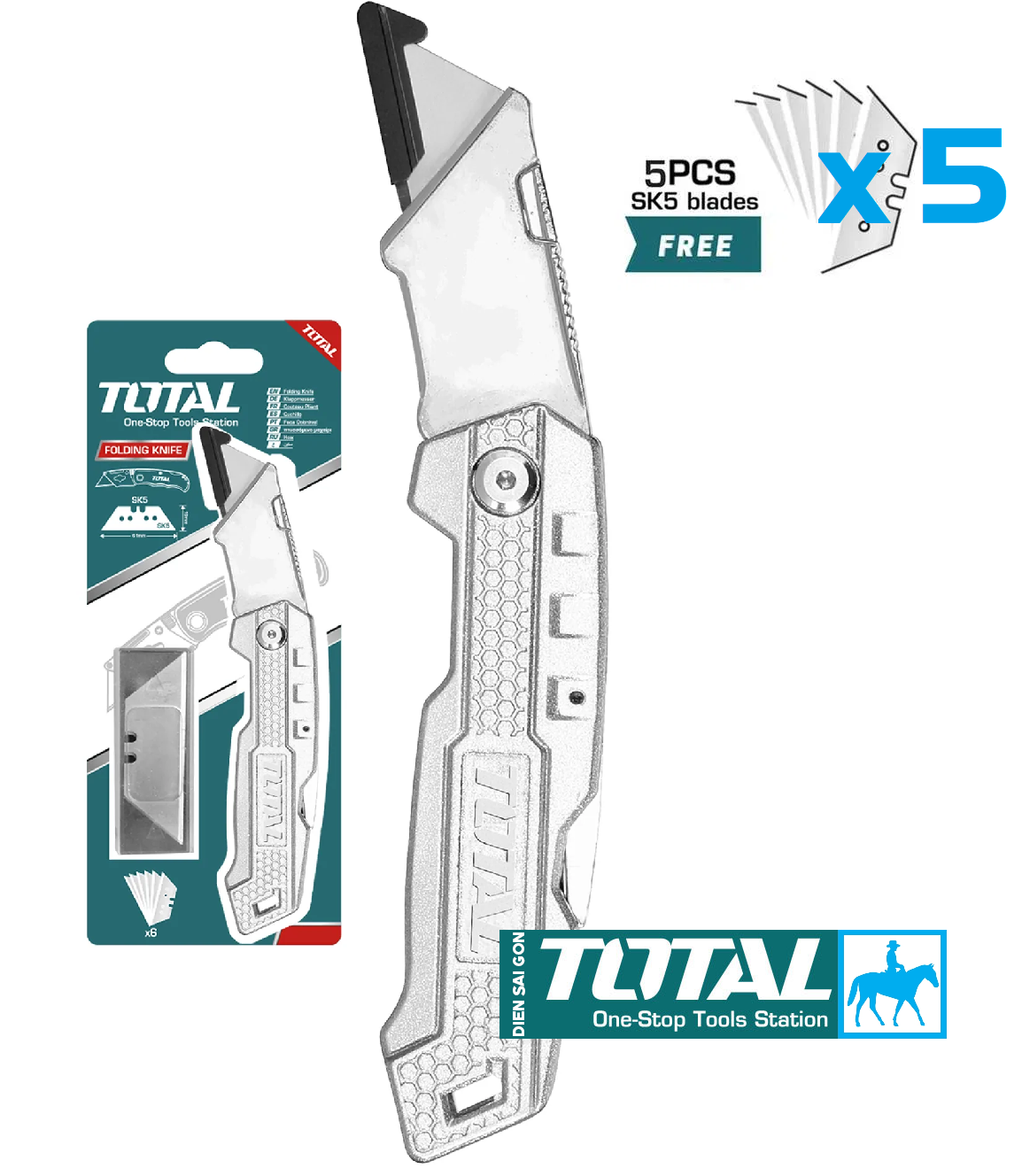 Dụng cụ dao rọc giấy dao xếp total tht5136138 tặng 6 lưỡi dao sk5
