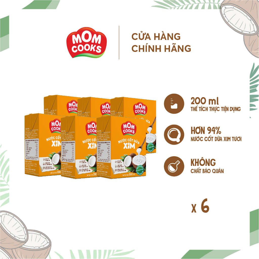 (TIỆN LỢI CHO MẸ) Combo 3 Hộp Nước Cốt Dừa Tươi Nguyên Chất 100% Mom Cooks 200ml - COCOXIM - YOOSOO