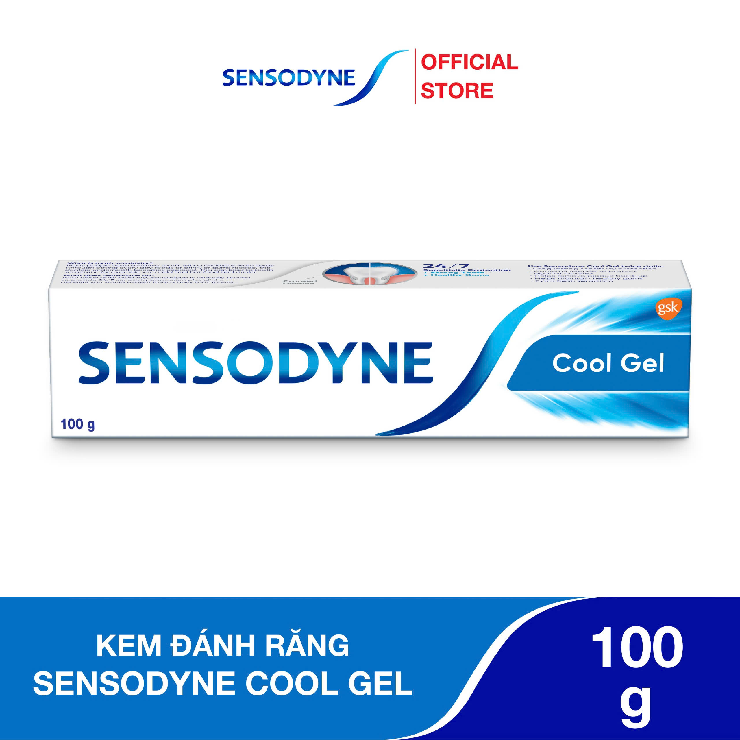 Kem đánh răng SENSODYNE Cool Gel 100g giúp giảm ê buốt hiệu quả với hương bạc hà mát lạnh