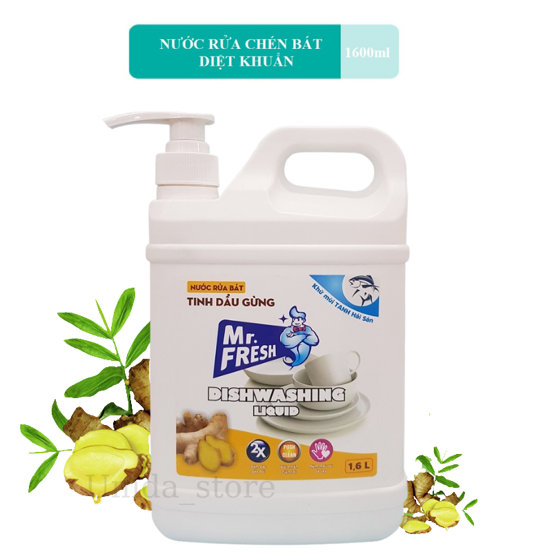 Nước rửa chén bát siêu sạch Mr Fresh 1,6L Tinh Dầu Gừng