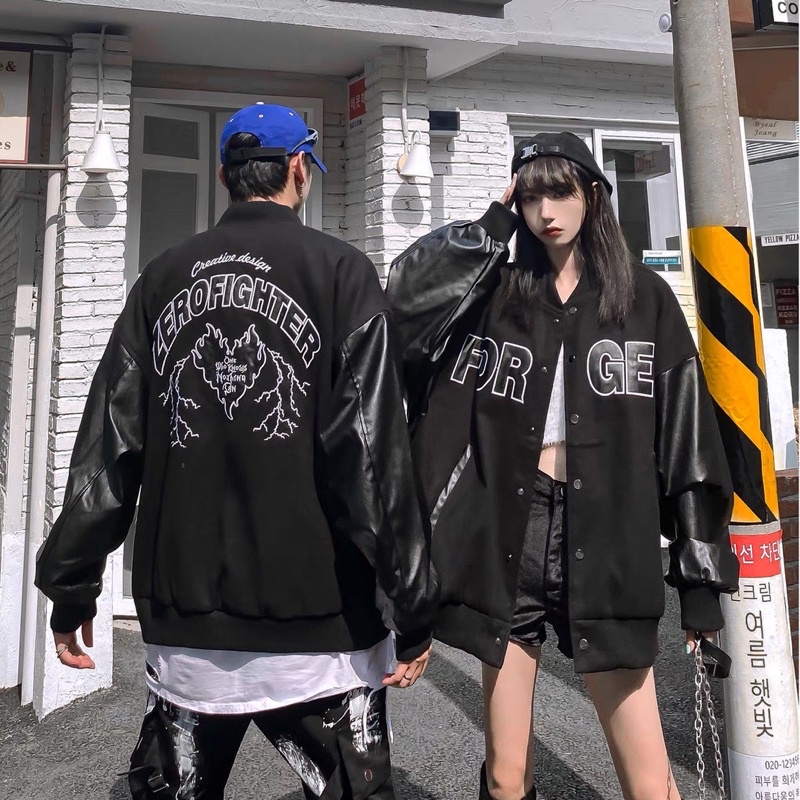 Áo khoác phối tay da, áo bomber unisex for get