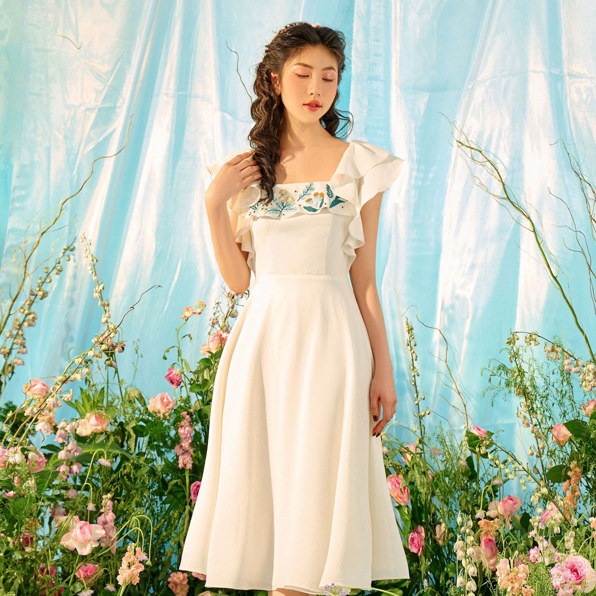 Olv - đầm chicory ruffle embro dress