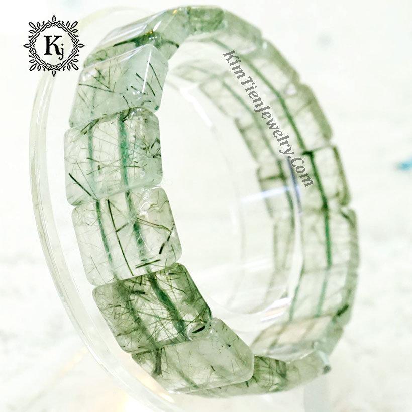 Vòng bản đá thạch anh tóc xanh kim tiền jewelry - hợp mệnh mộc, mệnh hỏa - viên đá của sự che chở