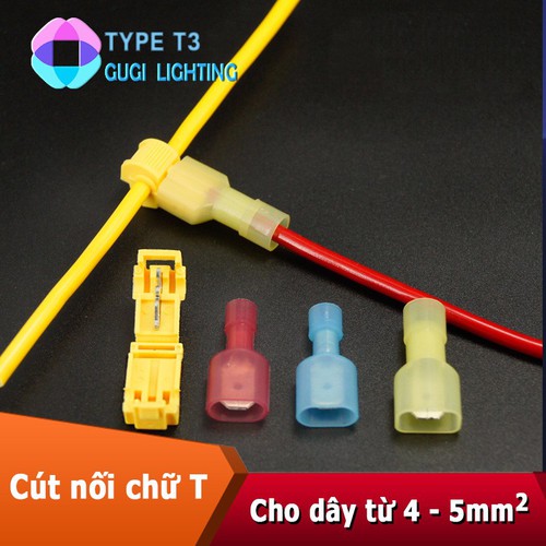 20 chiếc cút nối dây điện chữ T phân nhánh - VÀNG - dùng cho dây 2-5mm2