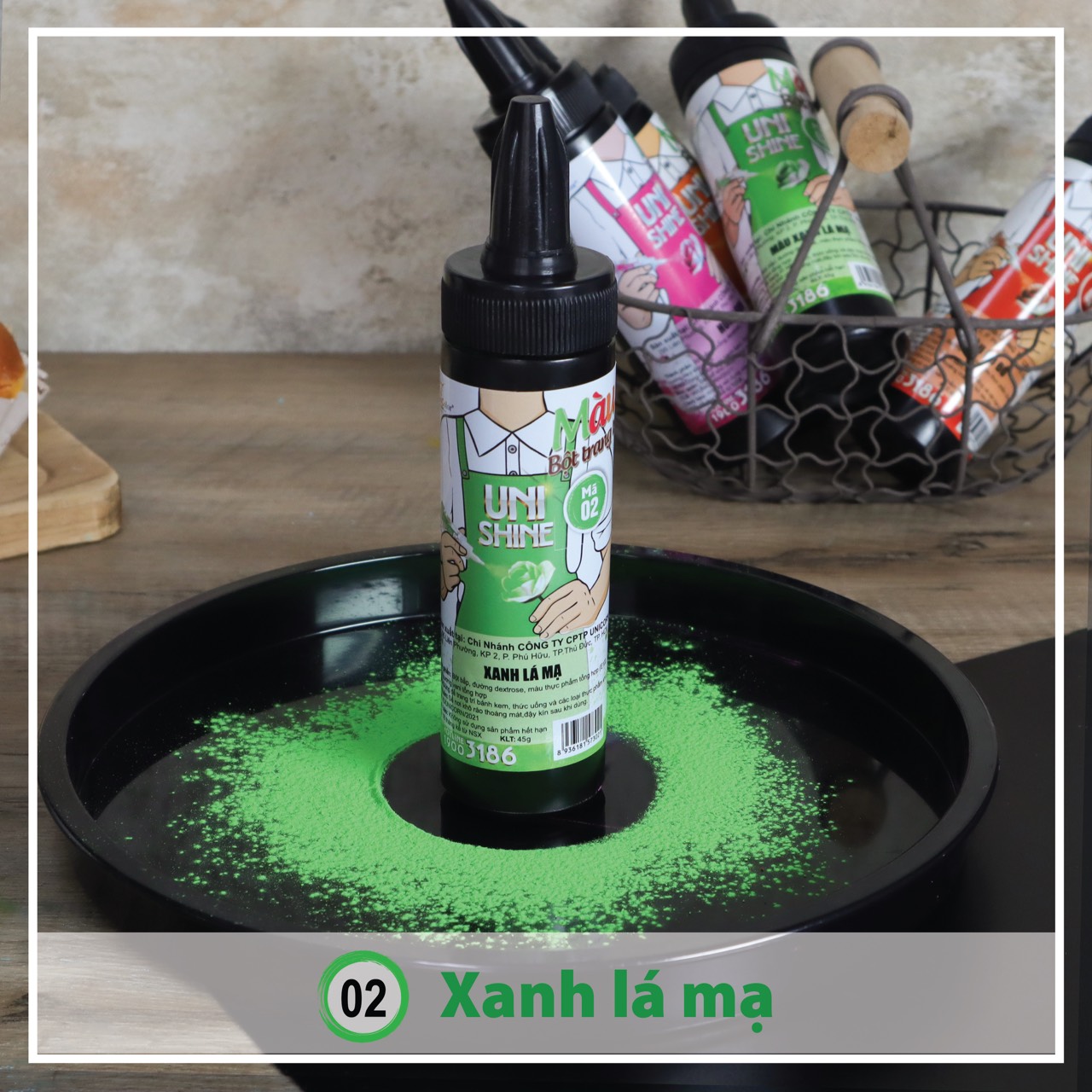 Màu bột phun thực phẩm 45g xanh lá mạ - ms02 - unicorn color