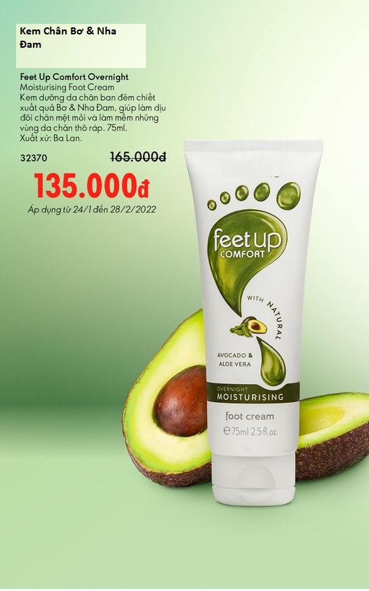 Kem chân bơ nha đam feetup 32370